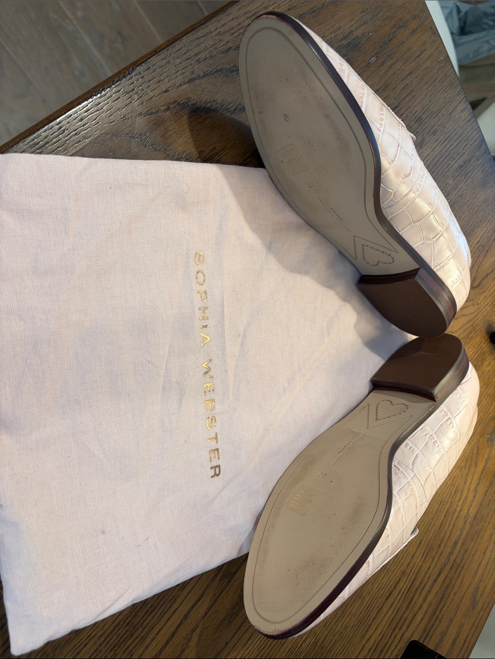 Sophia Webster Pale Pink Croc-Embossed Leather Loafers with Butterfly Appliqué - Picture 4 of 5